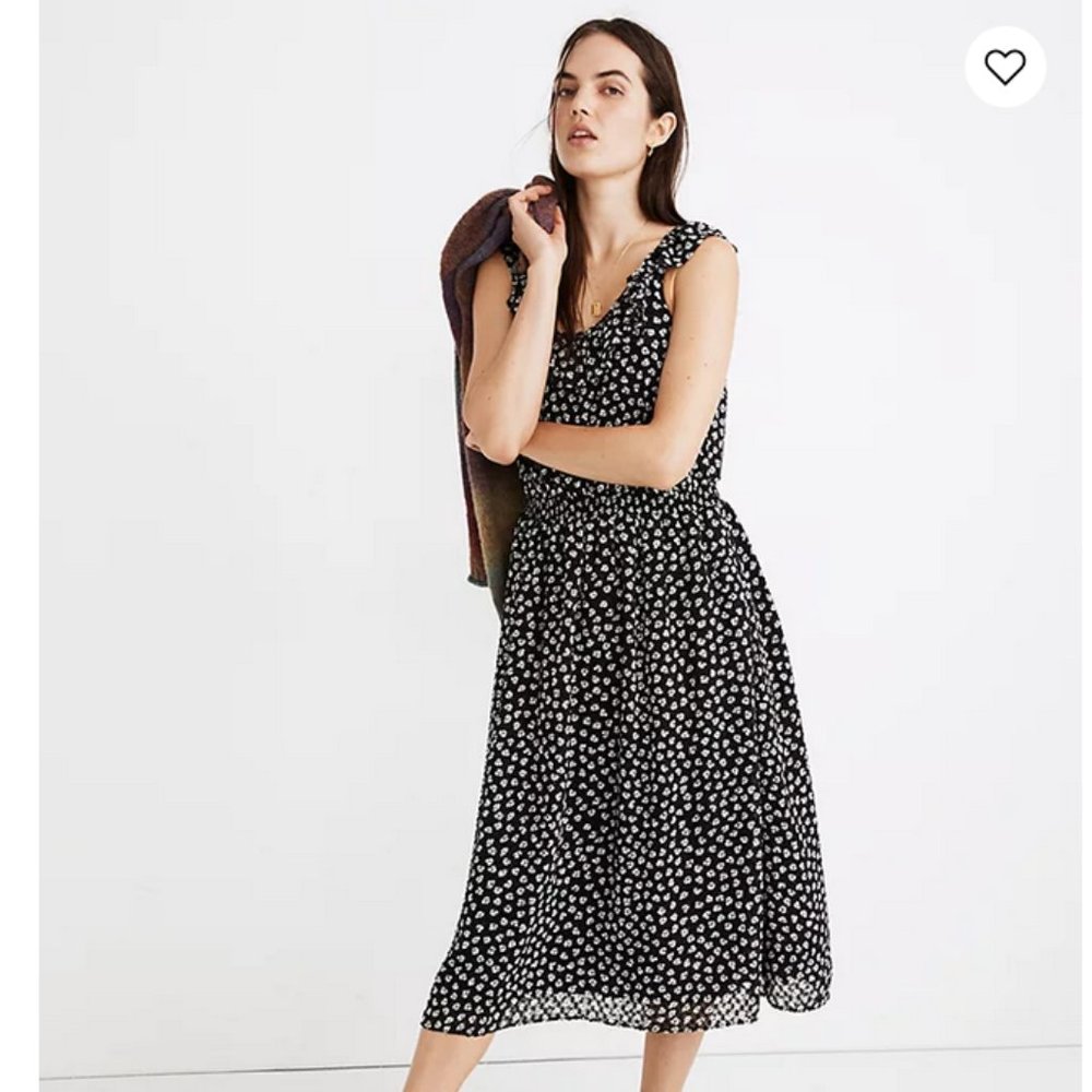 Madewell Ruffle-Neck Smocked Dress in Woodcut Flowers (Moving Sale)